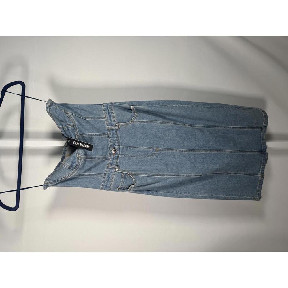 NWT Steve Madden Denim Strapless Midi Dress Size S - Picture 2 of 5